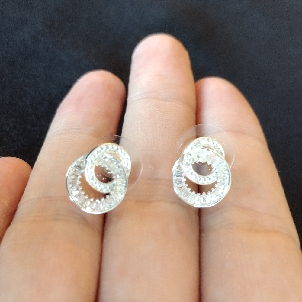 Cubic Zirconia Silver Swirl Earrings - Picture 5 of 5